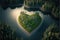 Beautiful aereal view of a meander with heart shape. Love concept. Generative AI