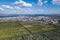 Beautiful aerial bird eye view of Magnitogorsk city in summer