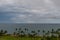 Beautiful aerial coastal rainstorm vista on Oahu