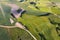 Beautiful Aerial countryside landscape with green meadow.