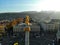 Beautiful aerial drone photography. Country Georgia from above. Capital Tbilisi. Liberty square and close up portrait of  saint