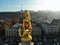 Beautiful aerial drone photography. Country Georgia from above. Capital Tbilisi. Liberty square and close up portrait of  saint