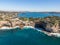 Beautiful aerial drone view of the Gap, an ocean cliff on the South Head peninsula in the suburb of Watson`s Bay