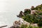 Beautiful aerial landscape view of Atrani from Ravello, Amalfi coast, Italy on natural background.