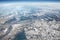 Beautiful aerial landscape view. View from airplane on winter. E