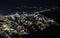 Beautiful aerial panoramic night view of town Fira, Santorini island, Cyclades in Greece