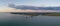 Beautiful aerial shot of typical fishing huts at sunset near Comacchio