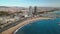 Beautiful aerial view of beach of Barcelona and towers on the seafront near port
