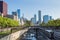 Beautiful aerial view of the Chicago railroad and skyscrapers in downtown,Illinois, USA