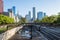 Beautiful aerial view of the Chicago railroad and skyscrapers in downtown,Illinois, USA