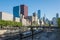 Beautiful aerial view of the Chicago railroad and skyscrapers in downtown,Illinois, USA