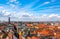 Beautiful aerial view of Copenhagen, Denmark from top of the round tower. Summer sunny day