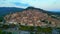 Beautiful aerial view flight drone. Mountain city Cortona Tuscany Arezzo Italy