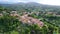 Beautiful aerial view flight drone Tuscany meditative fall valley village Italy