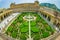 Beautiful aerial view of the garden of amber fort in Jaipur, India, Fish eye effect