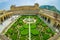 Beautiful aerial view of the garden of amber fort in Jaipur, India, Fish eye effect