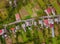 Beautiful of aerial view from a height view of the village with red roofs of a house in European village from a fields