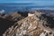 Beautiful aerial view of Lovcen National Park panorama, seen from mount Lovcen, Njegos mausoleum observation deck, Montenegro in a