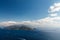 Beautiful aerial view of Napoli gulf from Capri island, with boat trails on the water