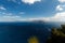 Beautiful aerial view of Napoli gulf from Capri island, with boat trails on the water