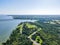 Beautiful aerial view of nature on the shore of Lake Waco in Texas