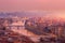 Beautiful aerial view panorama Verona bridge over river sunset, Veneto region, Italy