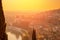 Beautiful aerial view panorama Verona bridge over river sunset, Veneto region, Italy