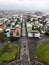 Beautiful aerial view of Reykjavik, Iceland, with scenery beyond the city, seen from the observation tower of Hallgrimskirkja