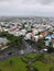 Beautiful aerial view of Reykjavik, Iceland, with scenery beyond the city, seen from the observation tower of Hallgrimskirkja