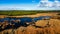 Beautiful aerial view of river with reeds. Interpretive Area Little Lagoon, Sesimbra, Portugal. Natural reserve