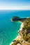 Beautiful aerial view of Saraceni Bay beach from Sentiero del Pellegrino, Liguria, Italy