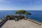 Beautiful aerial view of the sea from the castle of Riomaggiore, Cinque Terre Park, Liguria, Italy