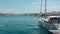 Beautiful aerial view of a small marina with boats and houses on the beach