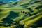 Beautiful Aerial view of the Swiss type landscape with rolling hills and valleys - Ai image