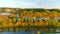 Beautiful aerial Vilnius city panorama in autumn with orange and yellow foliage. Fall city scenery in Vilnius, Lithuania