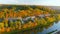 Beautiful aerial Vilnius city panorama in autumn with orange and yellow foliage. Fall city scenery in Vilnius, Lithuania