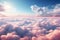 Beautiful Aesthetic Nature Landscape with Pink Cumulus Clouds on Blue Sky at Bright Day