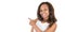 Beautiful african american business woman pointing at something blank empty copy space in template banner web