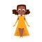 Beautiful African American Little Girl in Elegant Dress, Cute Kid Wearing Nice Clothes Cartoon Style Vector Illustration