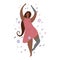 Beautiful african girl dancing in flowers with prosthetic arm and leg. Modern flat illustration of a strong self sufficient woman