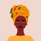 Beautiful African girl in traditional headdress. Full face portrait in flat style. Female. Diversity. Black history month