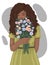 beautiful African woman with a bouquet of flowers. spring fantasy flat hand drawn illustration.