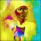 Beautiful African woman in a colorful head scarf against a gradient background