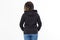 Beautiful Afro American Girl In Black Sweatshirt On White Background Isolated. Black Woman in hoodie mock up : Back View