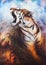 A beautiful airbrush painting of a roaring tiger on a abstract c