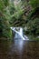 Beautiful allerheiligen waterfall in the forest. Germany Black Forest. Long quote exposure and trees. Cliff river