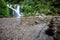 Beautiful allerheiligen waterfall in the forest. Germany Black Forest. Long quote exposure and trees. Cliff river