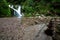 Beautiful allerheiligen waterfall in the forest. Germany Black Forest. Long quote exposure and trees. Cliff river