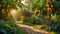 Beautiful alley with mango trees in the garden