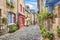 Beautiful alley scene in an old town in Europe